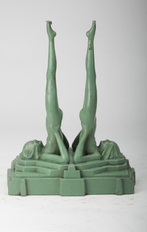 Art Deco Frankart Figure: Painted white metal. Marked "Frankart 1928". Missing tray to top.; 10 1/2" H