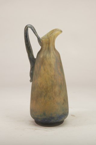 Daum Nancy Ewer: Art glass ewer. Signed Daum Nancy. ; 12" H