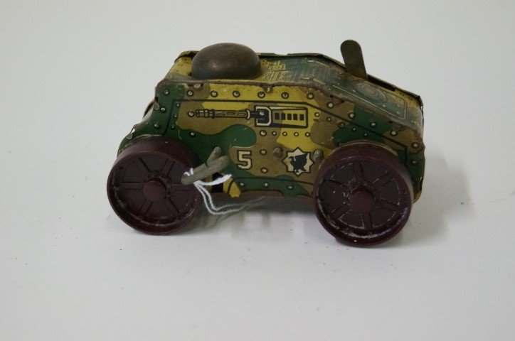 Mar Tin Toy. Armored Car: Wind-Up tin toy marked Mar 2 1/2"H. x 5"
