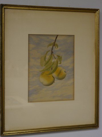 Henry Farrer; American Watercolor Painting Signed: Watercolor on paper, Still Life - Peaches on a Branchsigned l.l. and dated 1870; 8in. X 6in.(image size)