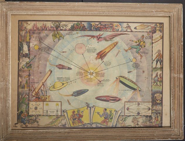 Original Buck Rogers Solar Map 1935: Map of the Buck Rogers Universe. R.B. Davis Co. Hoboken, NJ Litho USA. Mounted on board and framed. ; 18 1/2" x 25"