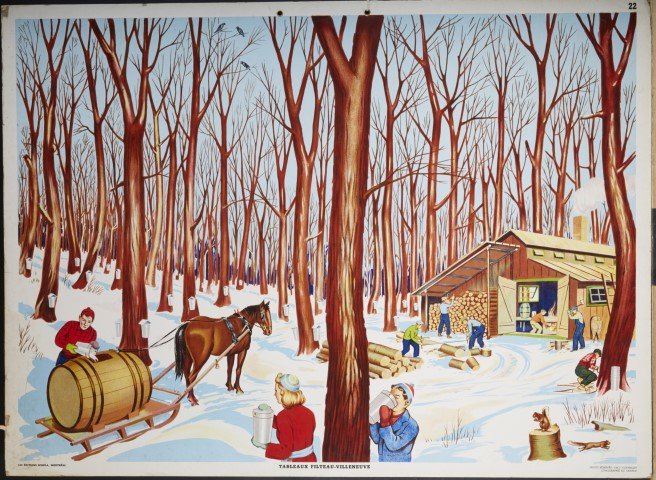 Tableaux Filteau-Villeneuve (16,22): Les Editions Schola, Montreal. 1947. Double-sided lithography on cardboard. Condition: Scratch in the middle of side 22.; 27 1/4 x 37 1/2"