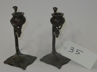 Pair of Bronze Tiffany Studios Candlesticks (1 of 3)