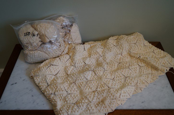 Popcorn Crocheted Bedspread Unfinished (1 of 2)