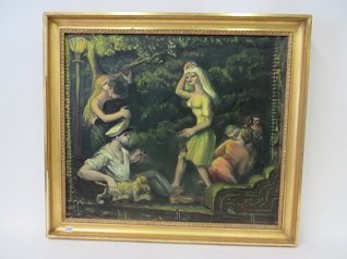 Albert Pels. American Oil on Canvas. Central Park: Sailor and Women in Central Park, New York City. Signed lower right Pels. Gilt frame. 21"H. x 24"W.