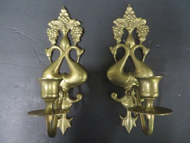 Pr. Brass Swan Wall Sconces (1 of 2)