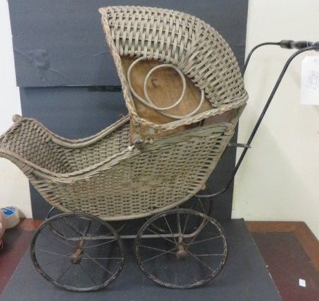Grey Wicker Doll\'s Carriage (1 of 2)