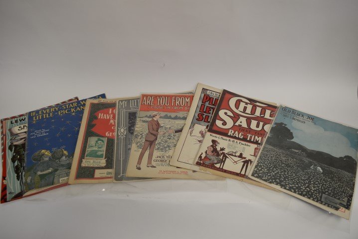 African American Sheet Music: The lot includes approx. 30 pcs. Sheet music inc. many with excellent graphics. Some shrink wrapped. Ten in the lot illustrated.