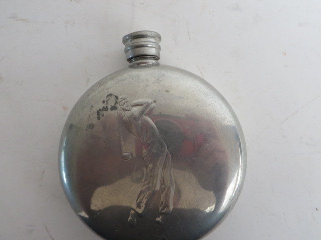 English Pewter Golfing Flask (1 of 3)