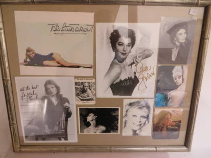 Celebrity Photographs Signed: All signed in ink or marker, Brigitte Bardot, Ava Gardner, Sophia Loren (2); Jacqueline Bisset; Dorothy Lamour; Elke Sommer; Lindsay Wagner and another. Varying sizes. Framed as one. 21 1/2"H. x 27"W.