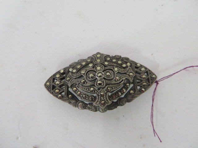 Art Deco Marcasite Brooch: Period brooch, Perhaps silver. Unmarked 1 1/2"