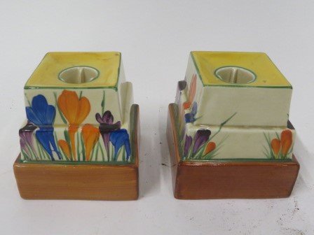 Clarice Cliff Bizarre Crocus Candleholders (1 of 2)