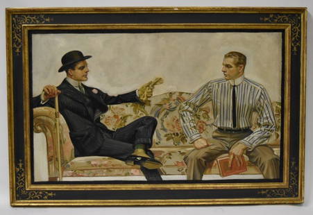 Joseph C.Leyendecker; Oil Painting: Oil on canvas, Illustration for Arrow Shirts. Unsigned; most certainly in the manner of J. C. Leyendecker. Contact the auction house for more specific information regarding this painting. 23.5in. X 38