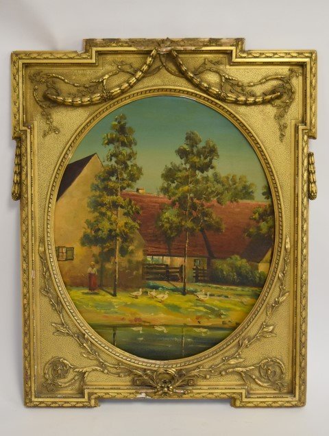 Continental School; Oil Barnyard Scene (1 of 4)