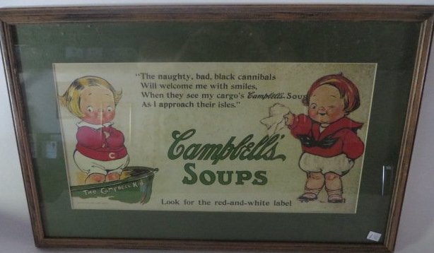 Campbell\'s Soup Sign C. 1912: Campbell's Soup Sign, C. 1912, Lithography on paper. Joseph Campbell Co. Matted and framed. 10" x 20" (image size) 17"H. x 26"L. (Overall framed size).
