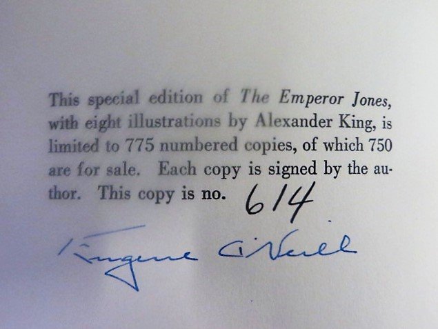 Eugene O'Neill. The Emperor Jones. Signed (1 of 5)