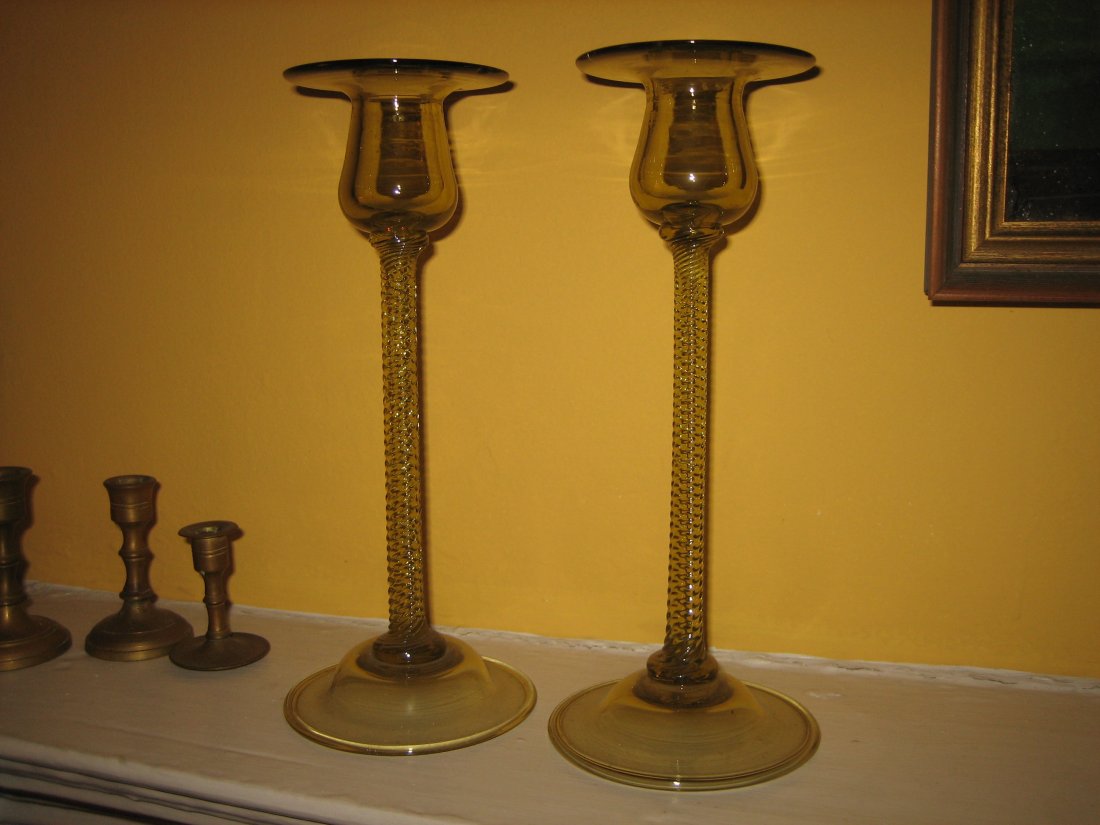 Three Blown Glass Amber Candlesticks (1 of 1)