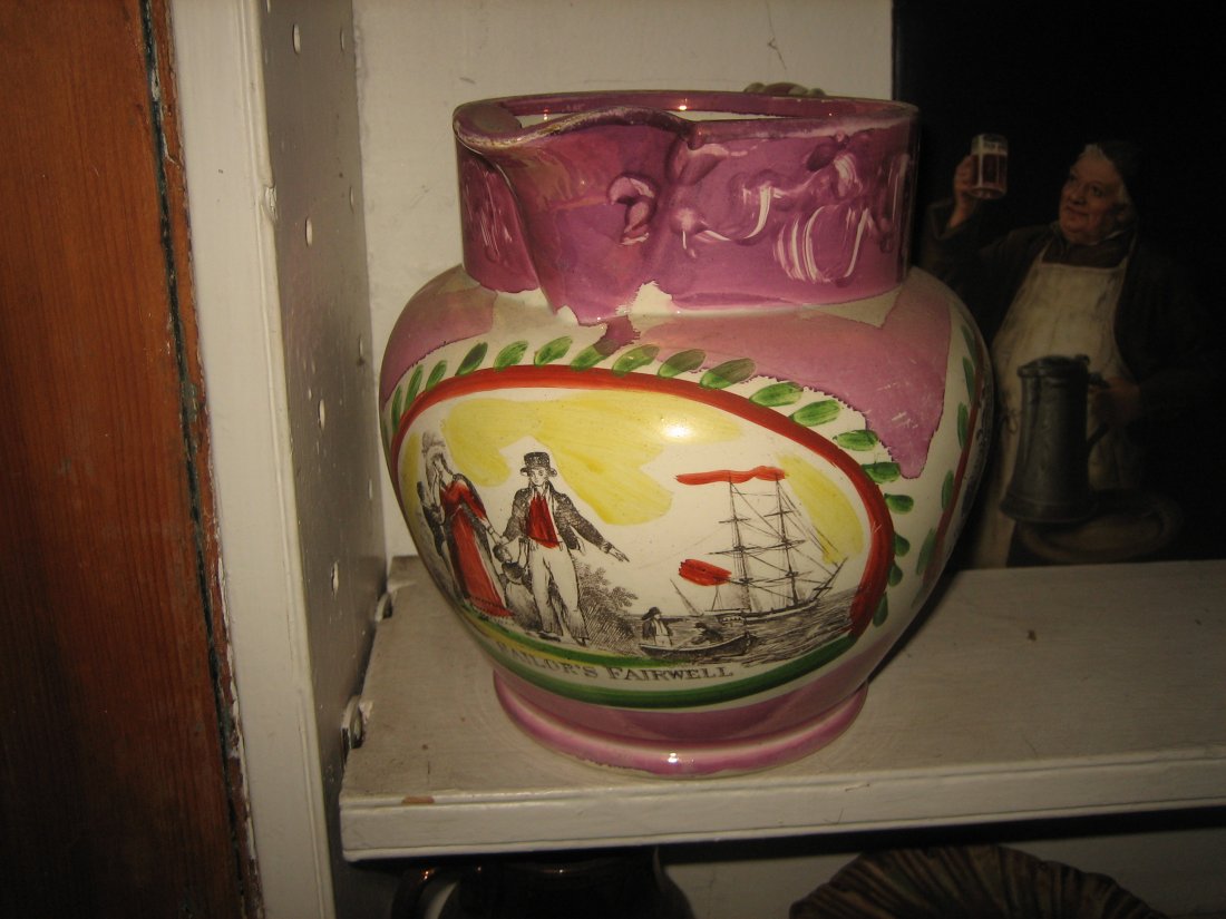 19th C. Sunderland Pink Lustre Pitcher (1 of 3)
