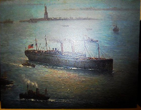 A. E. Groll Oil on Copper. NY Harbor. Sgd. (1 of 2)