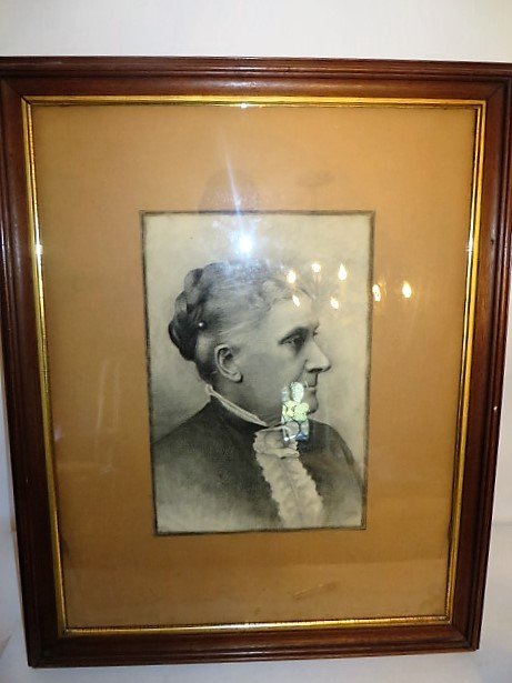 Charcoal Portrait of a Woman.: Gallery matted and framed. 17"{H. x 11 1/2" (image only)