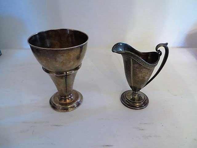 Sterling Silver Vase and Sterling Creamer: 5 1/2"H. and 5"H.