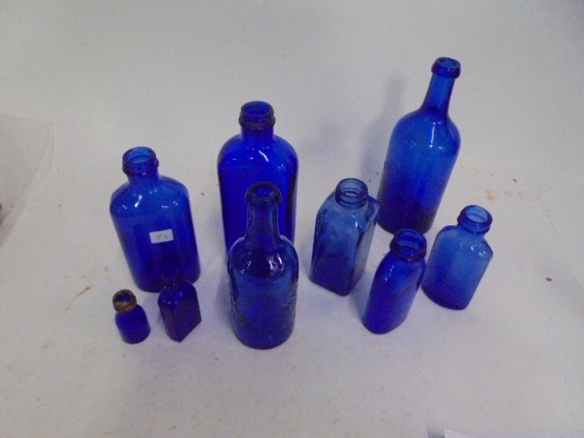 Antique Blue Glass American Bottles (9) (1 of 1)
