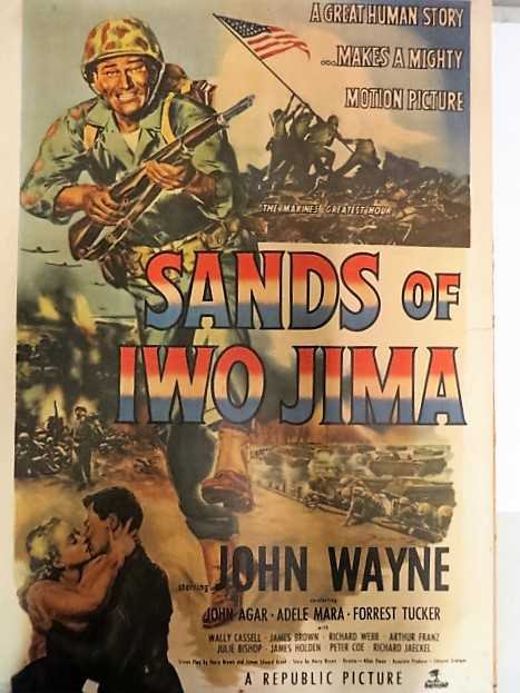 Movie Poster. Sands of Iowa Jima. John Wayne: Republic. 42"H. x 28"W.