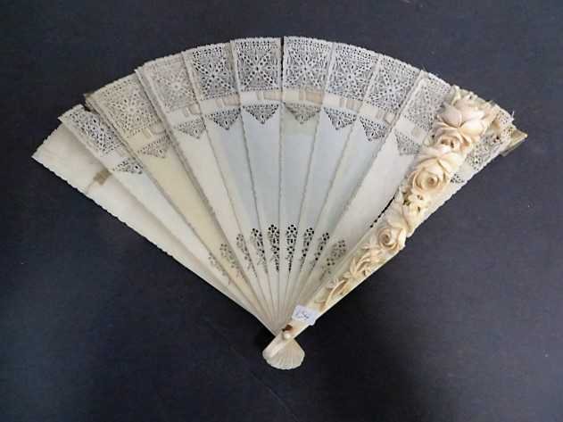 19th C, Chinese Carved Ivory Fan (1 of 1)