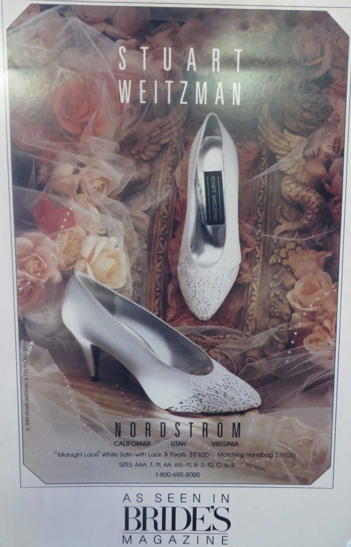 Poster Lot (Four): "As Seen in Vogue",Stuart Weitzman Shoes; The Art of Stuart Weitzman; "As Seen in Bride's Magazine" Stuart Weitzman; "As Seen in People's Weekly", These Shoes Are Made For Walking" 30"H. x 20"W.