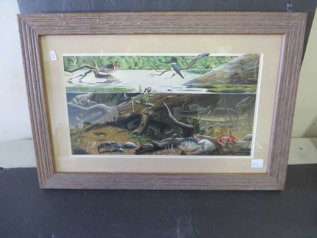 Lowell Hess Watercolor. Signed: Naturalistic watercolor. Signed L.R. Lowell Hess. Gallery matted and framed. 7 1/2"H. 8"W.