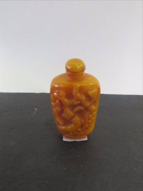 Carved Chinese Amber Snuff Bottle (1 of 1)