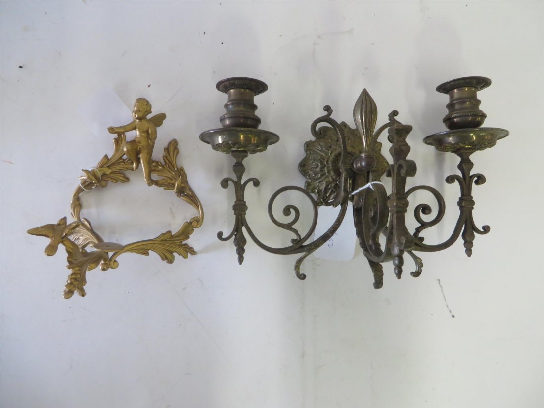 Antique Brass Lot.  Sconce & Holder (1 of 1)
