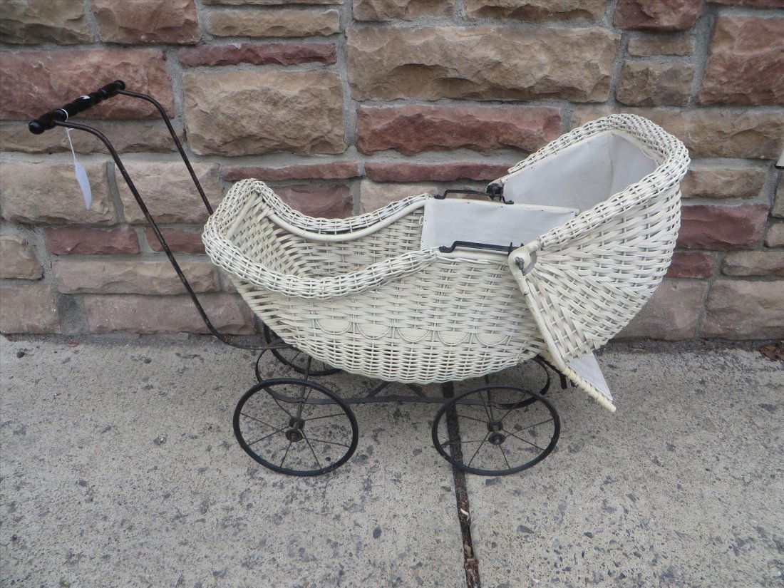White Wicker Doll's Carriage (1 of 2)