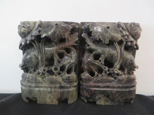 Pr.  of Chinese Carved Soapstone Bookends (1 of 2)