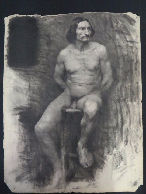 Ecole Des Beaux Arts: Male Nude Study: 24"H. x 19"W.