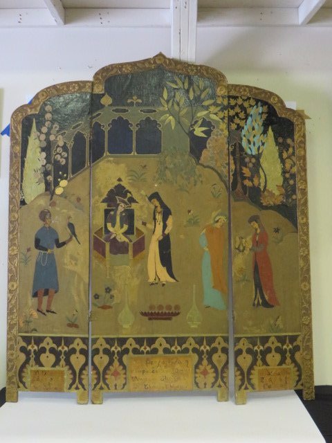 19th C. Oriental Hand Painted Screen (1 of 6)