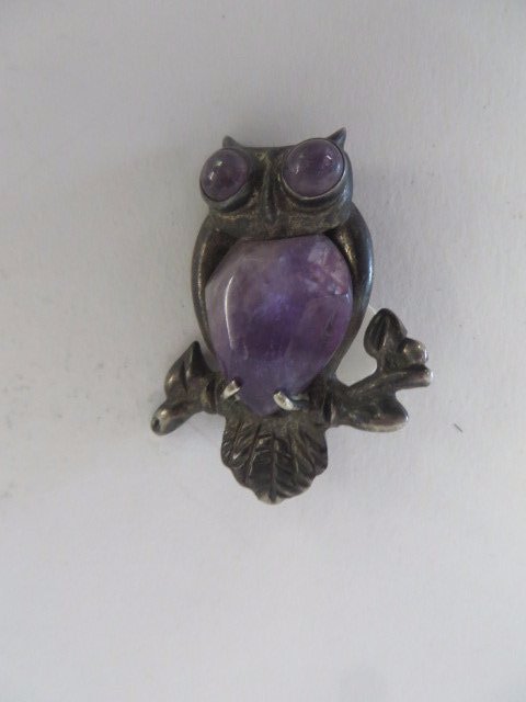 Mexican Sterling Silver Owl Brooch (1 of 2)