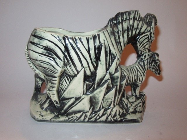 McCoy Zebra and Baby Zebra Planter: Signed McCoy. 8"L x 6 1/2"W.