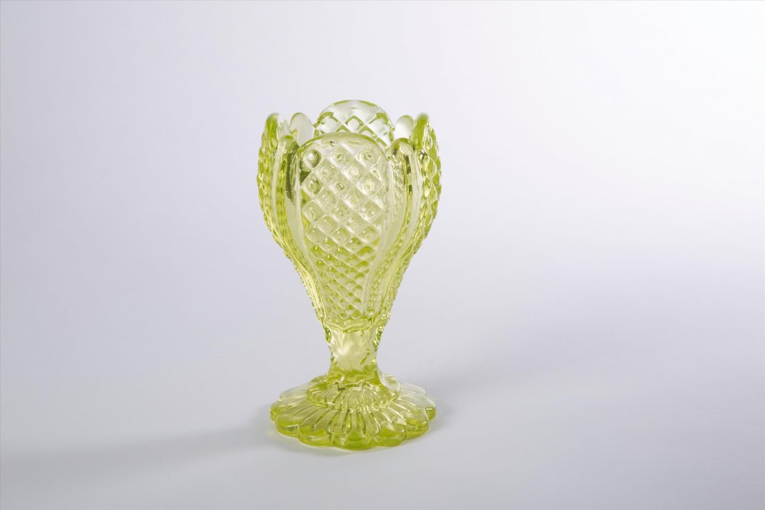 Vaseline Glass Vase: 6"H. X 3"W