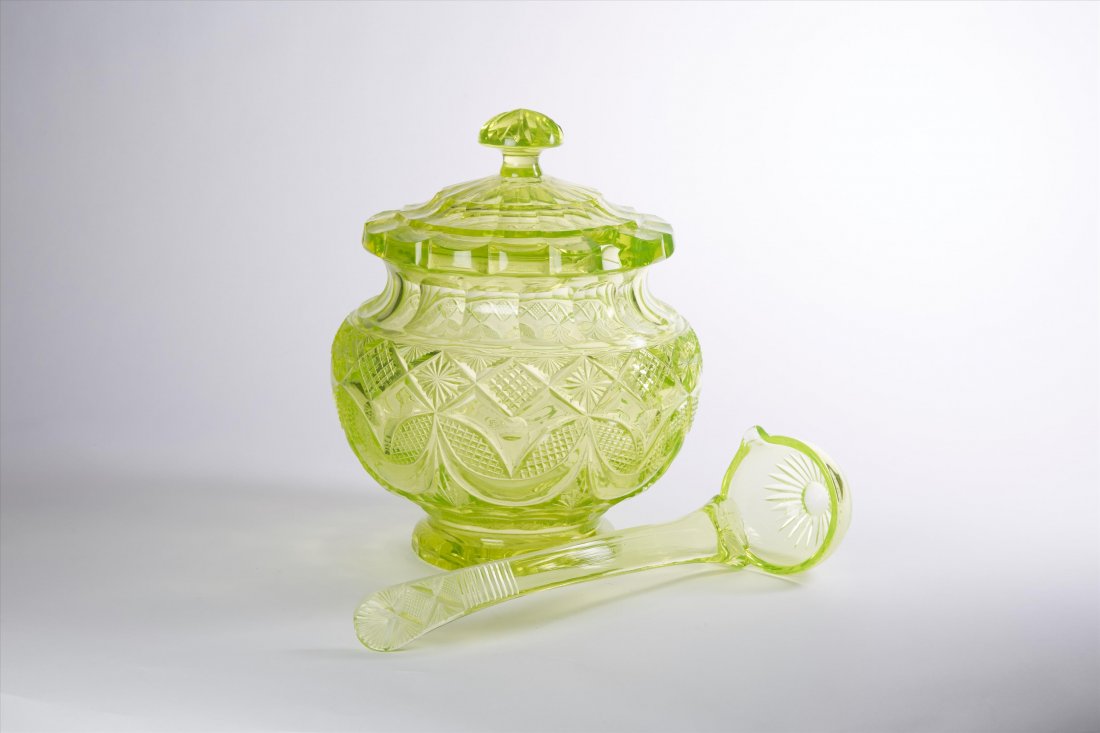 Rare Vaseline Glass Punch Bowl