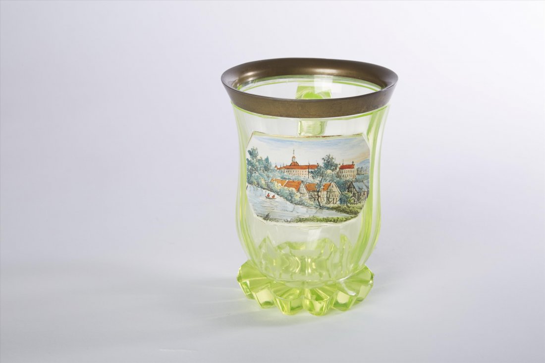 Vaseline Glass Mug: 4 1/2"H.