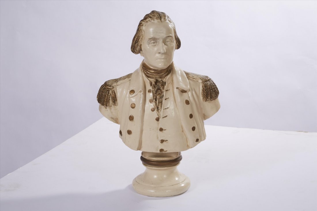 Bust of George Washington: White plaster.17"H. x 11 1/2"W