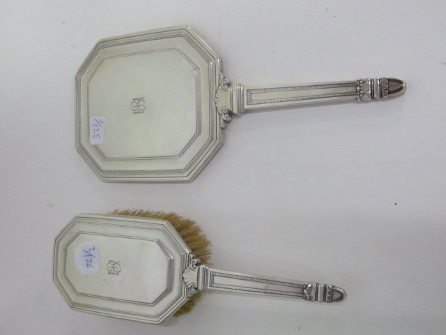 Tiffany & Co. Sterling Mirror and Brush: Tiffany & Co. sterling silver hand mirror and brush Two items in the lot. Both marked Tiffany & Co, Sterling. Both monogrammed This description was altered on Tuesday, August 30th. If you bid on this
