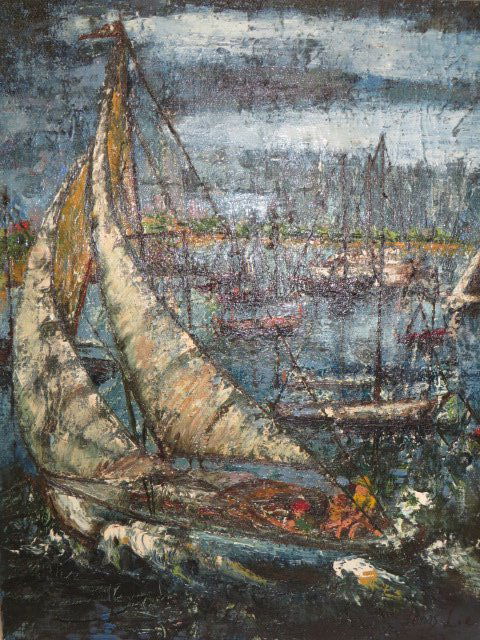 Jonas Lie. Impressionist Oil. Signed: Impressionist oil on canvas, harbor scene with boats and figures, signed lower right Jonas Lie. Unframed, 20\\\"H. x 16\\\"W