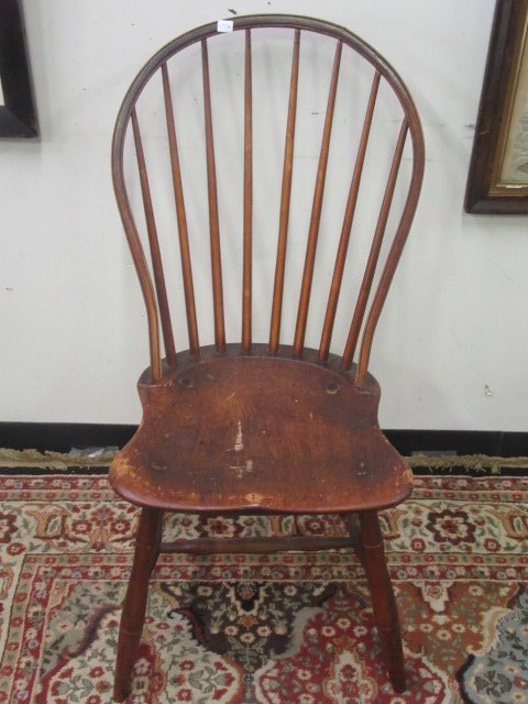 Windsor Chair: Painted Red. Plank seat Bow back