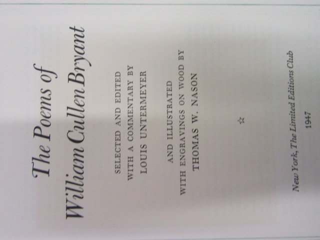 Poems William Cullen Bryant. 1947. LEC. Sgd. (1 of 3)