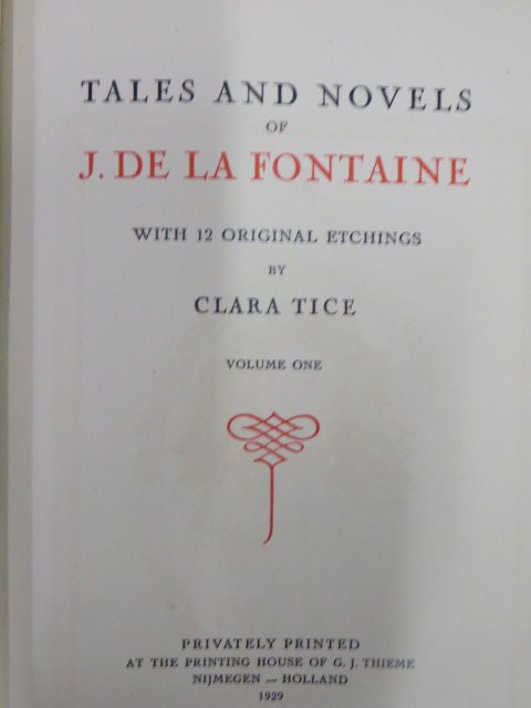 Tails and Novels of J. DelaFontain: Etchings by Clara Tice. Vol. 1 and 2. 1929. With sleeve