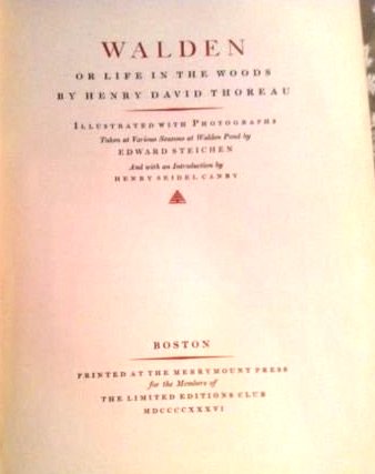 Thoreau. Walden. 1936 Sgd by Steichen (1 of 2)
