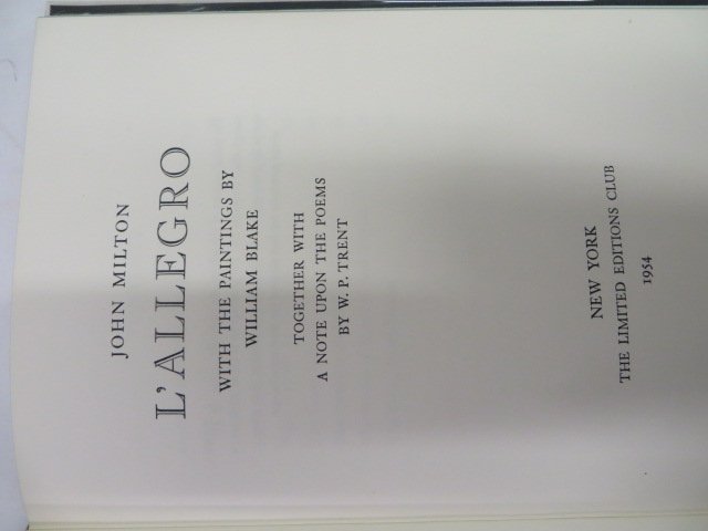 Milton. Blake. L'Allegro. 1954: John Milton and William Blake. L'Allegro. 1954. Copyright Geroge Macy Companies. Glassine Sleeve