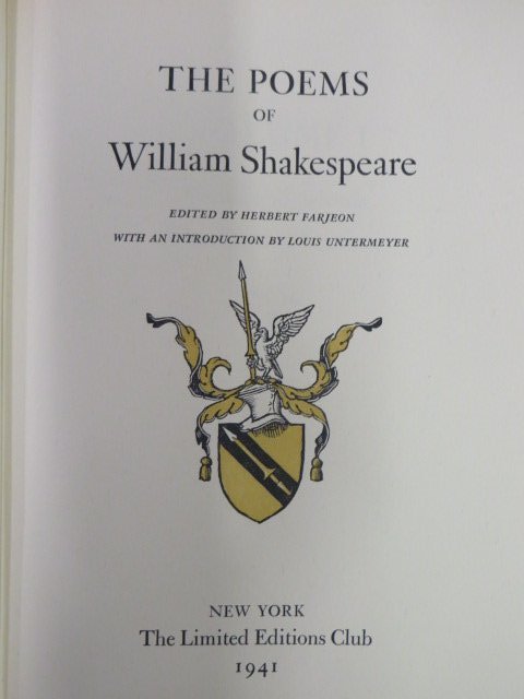 Poems of Shakespeare. Ltd. Ed. 2 Vols. LEC (1 of 2)
